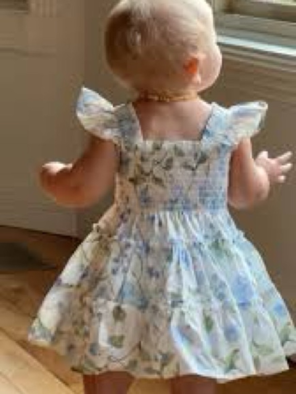 Hill House White Dress with Blue Floral & Green Leaf Print
